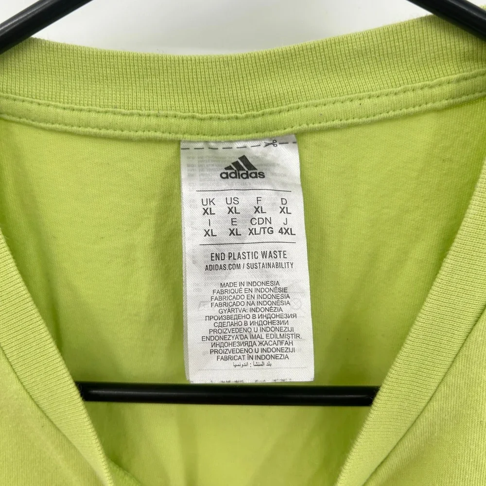 Adidas‎ Short Sleeve Embroidered Logo T-Shirt XL Lime Green Navy Blue Sporty Y2K